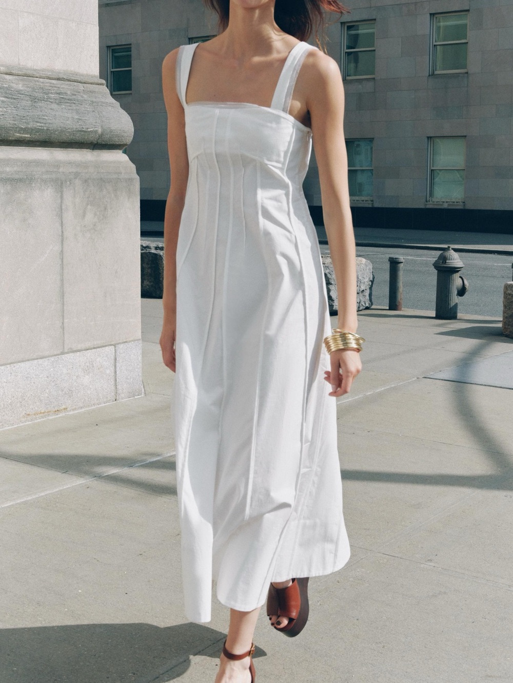ZARA White Corset-Style Poplin Midi Dress - Size S